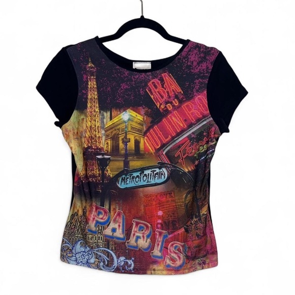 Walt Disney World Paris Tee L Multicolor Eiffel Tower Moulin Rouge - Picture 1 of 4